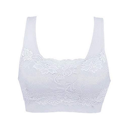 Image of Litthing Women Sports Bra Seamless Comfortable Soft Breathable Ladies Lace Bras Removable Padded Tops Push up Underwear Packs for Yoga Fitness Exercise White