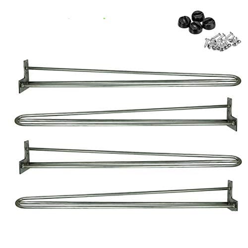 Image of 28 inch 71cm Hairpin Legs Raw Steel Unfinished 3 Prong for Dining Table, Desks, Console Table, Side Table Industrial Mid Century Modern Feel for DIY Projects 4PCS (10MM) w/Protector Feet & Screws