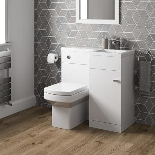 Image of BAYSTONE 900mm Bathroom Vanity Unit Toilet WC Combination Basin Sink Storage Cabinet Freestanding Soft Close Door, Modern, Right Hand, White Gloss