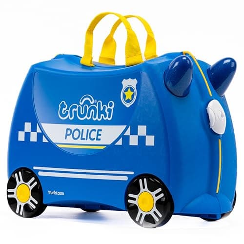 Image of TRUNKI Children’s Ride-On Suitcase and Kid's Hand Luggage | Perfect Toy Gift for 3-4 Year Old Boys & Girls : Percy The Policecar (Blue)