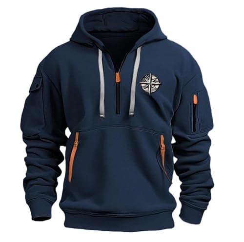Image of Generisch Hoodie Men's Hoodie with Zip Embroidered Patch on the Arm Pullover Hoodie College Hoodie, navy, S