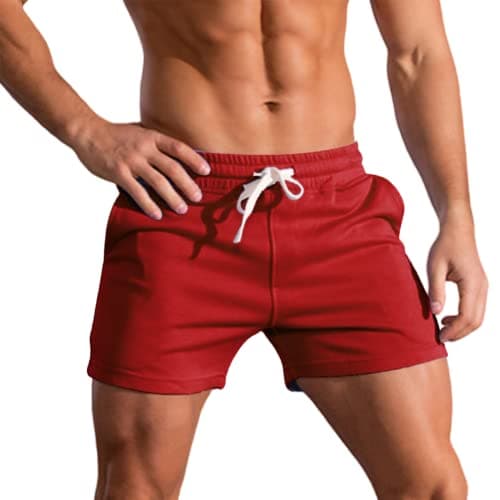 Image of Men's 3 Inch Running Shorts Gym Training Bodybuilding Short Breathable Cotton Sports Shorts Red L