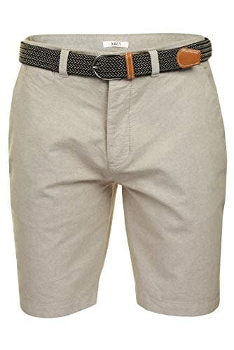 Image of Xact Mens Cotton Oxford Chino Shorts with Belt, Regular Fit (Oxford Stone) 36