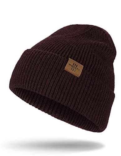 Image of Wmcaps Knit Beanie for Men, Stretchy Soft Warm Daily Cuffed Winter Hats, Unisex Comfortable Wooly Beanie Gifts for Men/Him/Dad, Burgundy Red