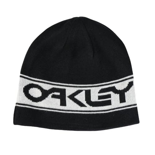 Image of Oakley Men's Thermonuclear Protection Reversible Beanie Hat, Blackout/White, One Size