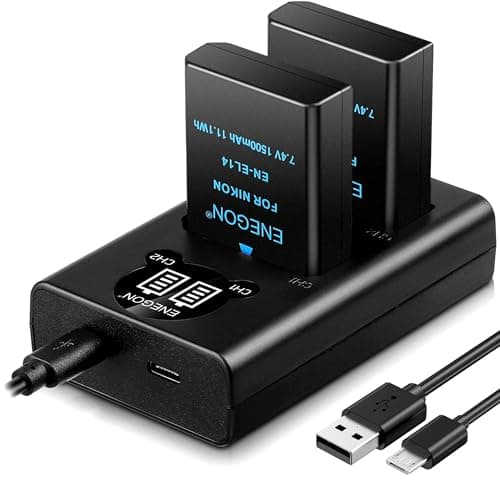 Image of ENEGON EN-EL14/EL14a Li-ion Battery 2 Pack & Smart LED Dual Charger Compatible with Nikon D5600 D5100 D5200 D5300 D5500 D3100 D3200 D3300 D3400 D3500 Coolpix P7000 P7100 P7200 P7700, P7800