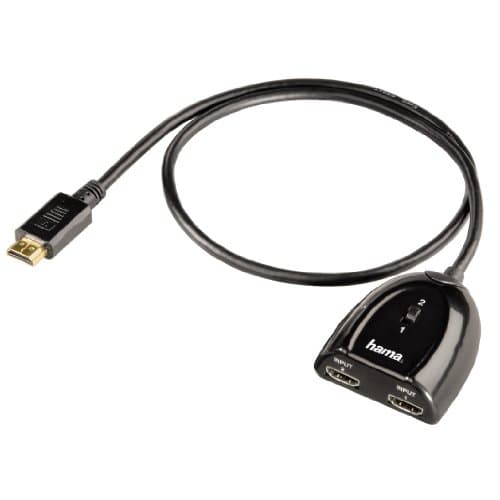 Image of Hama HDMI Switch 2x1 Video/AV Signals Toggle Gold-Plated Connectors Black