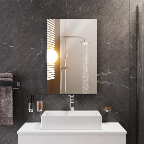Image of Sqinor 40x60cm Frameless Wall Mirror - Wall Mounted Horizontal or Vertical Rectangular Bathroom Mirror - Modern HD Glass Rectangle Wall Mirrors for Bathroom Bedroom Living Room Hallway Walls