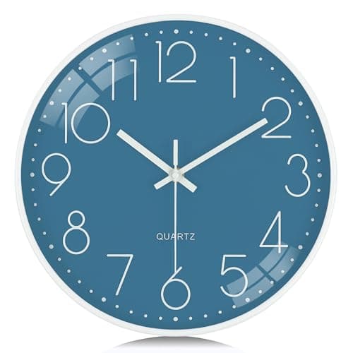 Image of Lafocuse 12 Inch Cerulean Blue Wall Clock Silent Non Ticking, Modern Quartz Decorative Wall Clocks Battery Operated for Kitchen Living Room Bedroom