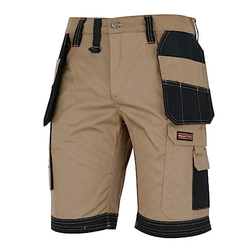 Image of WrightFits Men Holster Work Shorts - Heavy Duty Safety Combat Cargo Summer Shorts - Multi Pockets - Triple Stitched - Durable Workwear Khaki 32 W