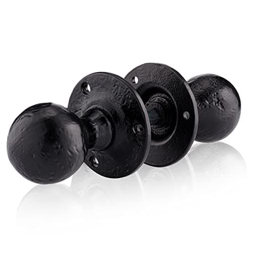 Image of XFORT Smithy's Range Black Antique Ball Shaped Mortice Door Knob Door Handle Set, Cast Iron Round Door Handles, Traditional Door Knobs for Interior Wooden Doors.