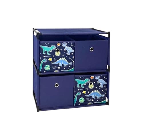 Image of MEHRU Dino 4 Cube Storage, Kids' Dinosaur Toy Storage Unit with 4 Fabric Drawers, Children's Storage Drawers, Kids Storage Unit, Chest Box Organizer with Handles, Storage Rack for Kids.