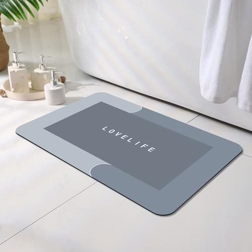 Image of Ever Fairy Diatomite Bath Mat, Super Absorbent Bathroom Mats, Non-Slip Quick Dry Bath Rug, Absorbent Floor Mat for Bathroom Bathtub Shower Room (Blue, 60 x 40 cm)