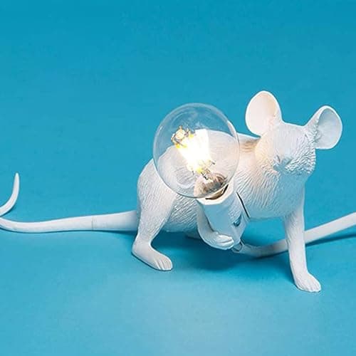 Image of KPLFI Mouse Lamp Table Lamp Mouse Shape Bedside Lamp Resin Creative LED Desk Light 3-Pin Plug Bedroom Home Corridor Decor Holiday Gifts (White Lie Down)