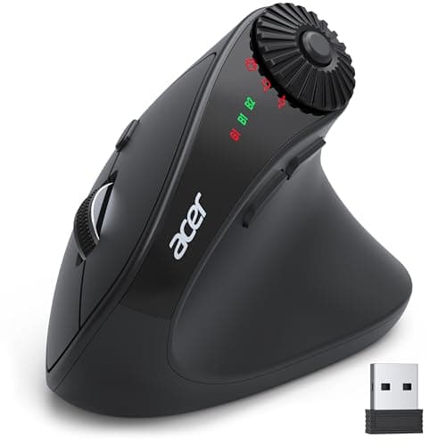 Image of acer Wireless Ergonomic Mouse with Side Scroll Wheel, 4000 DPI Bluetooth Mouse for Laptop (BT5.2+2.4GHz), Vertical Computer Mice, Right Hand Ergo Mice, 8 Buttons, USB Receiver for PC, Desktop, iMac