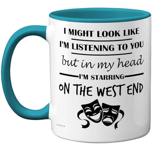 Image of Stuff4 West End Gifts - in My Head Mug - Funny Gift for West End Lover Men Women - 11oz Premium Ceramic Dishwasher Safe Light Blue Handle Mugs Novelty Cup