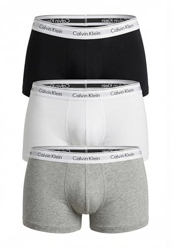 Image of Calvin Klein Men's Low Rise 3Pk Trunks, Grey Heather/White/Black, M