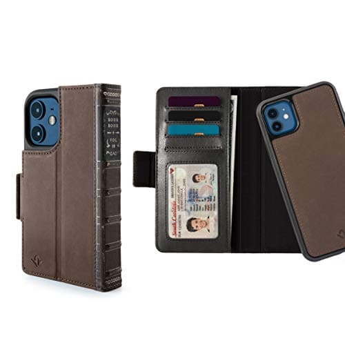 Image of Twelve South BookBook for iPhone 12 Mini | MagSafe Compatible 3-in-1 Leather Wallet Case with Display Stand/Removable Magnetic Shell (brown)
