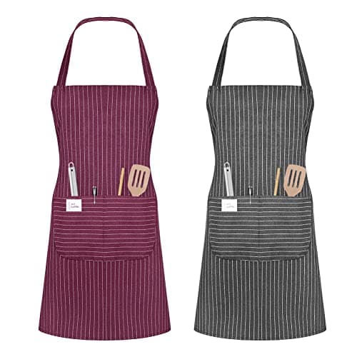 Image of Vicloon Unisex Adjustable Bib Apron, 2 Pcs Apron with 2 Pockets Cooking Kitchen Chef Aprons, Women Men Aprons for Home Kitchen, Restaurant, Coffee house (Wine Red/Grey)