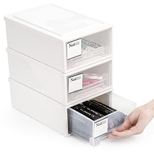 Image of ZENFUN 3 Pack Plastic Stackable Drawer Storage Drawer Bins, Small Drawer-type Desk Organizer Boxes, Translucent Small Chest of Drawers, Stackable Drawers for Home, Office, Desktop