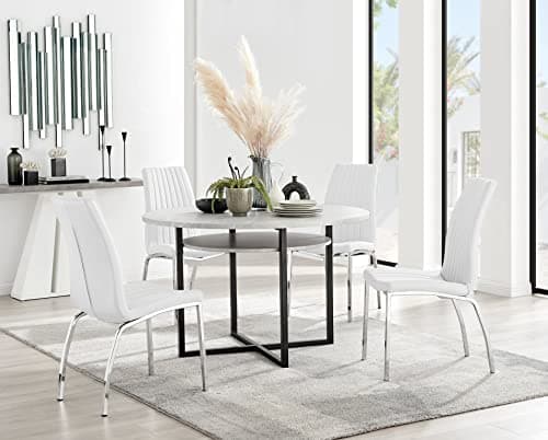 Image of Furniturebox UK Adley Grey Concrete Effect Storage Dining Table & 4 White Isco Chairs