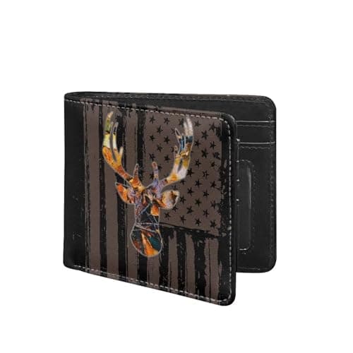 Image of Coldinair Custom Print Men's PU Leather RFID Blocking Wallet Bifold Wallets for Men Boys with ID Windows and Credit Card Slots, Brown American Flag, One Size, Modern