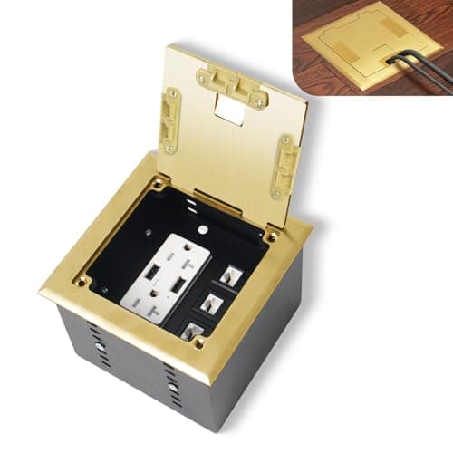 Image of KYHSHJ Recessed Flat Hidden Socket Kit with 2 * 20A Receptacle,4.8A*2 USB-A Ports +3-Port RJ45 Datacom Receptacle. Internal Height Adjustable,Corrosive Resistant Hardware,Brass