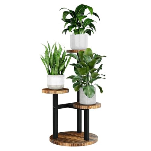 Image of Bamworld Corner Plant Stand Indoor, 3 Tier Metal Plant Shelf for Multiple Plants, Tiered Small Round Flower Stand for Patio Garden Balcony Living Room Bedroom