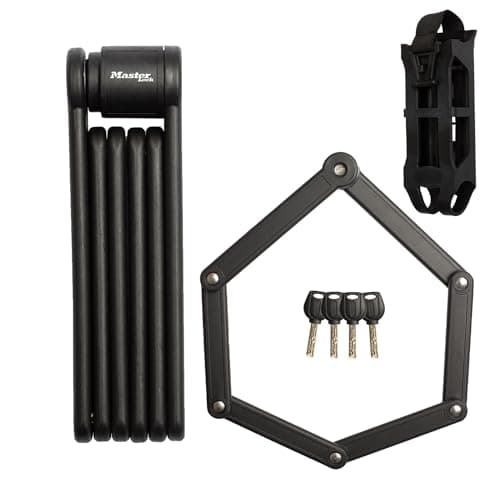 Image of Master Lock 8335EURDPRO Folding Bike Lock with Hardened Steel Links, 4 Keys, Carrier and Mounting Bracket Included, 84cm, Black