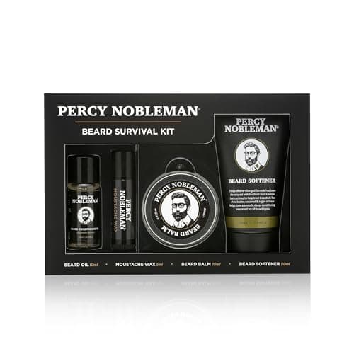 Image of Percy Nobleman Beard Survival Kit – Beard Care & Grooming Set with Scented Beard Oil, Beard Balm, Moustache Wax & Beard Softener for Conditioning, Softening, Hydration, Styling & Beard Maintenance