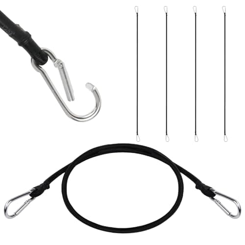 Image of URAQT Bungee Cords with Carabiner Clips 100 CM, 4 Pack Long Heavy Duty Carabiner Bungee Cord, Retractable Straps, with Carabiner Hooks for Roof Racks, Trailers, Camping, Tarps and Travel for All Users