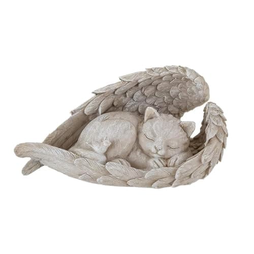 Image of Shirene Angel Cat Memorial Stone,Cat Angel Memorial Statue Memorial Stone Cats with Angel Wings,Sleeping Cats Ornament Sculpture for Outdoor & Indoor Remembrance,Patio Balcony Garden