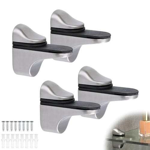 Image of 4Pcs Adjustable Chrome Glass Shelf Brackets Stainless Steel Wall Mount Clamps, Floating Shelves Supports for Bathroom Shower Adaptive 3-21mm 0.12-0.82inches Thickness