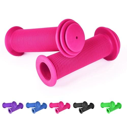 Image of URAQT Bike Handlebar Grips, Solid Color Children's Bike Handlebars, Soft Non-Slip Bicycle Handle Grip, Rubber Handle Cover Universal Kids Grips for Boys and Girls Kids Bikes(Pink)
