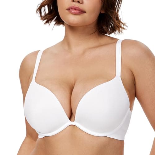 Image of WingsLove Women's Push Up Bra Seamless Deep V Plunge Lightly Padded Multiway T-Shirt Bras Add 1 Cup (White,38F)