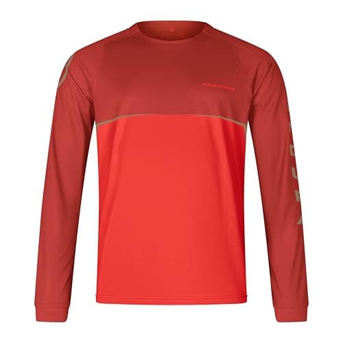 Image of Endura Mens SingleTrack Mountain Cycling Jersey Core LS Tee Flame Red, Medium