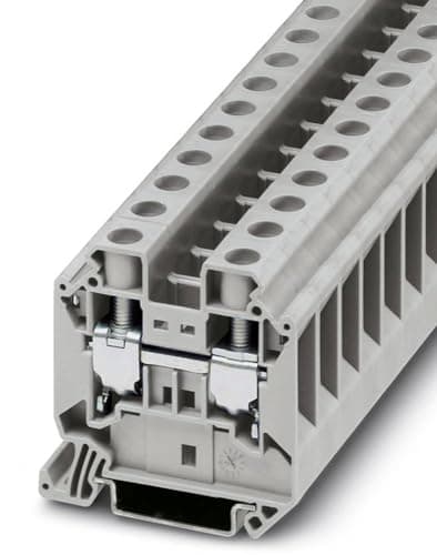 Image of Phoenix Contact Contact UT 16 Feed-Through Terminal Block with Screw Connection, 2 Number of Connectors, AWG 16-4, 16 mm² Nominal Cross Section, Grey, Pack of 50