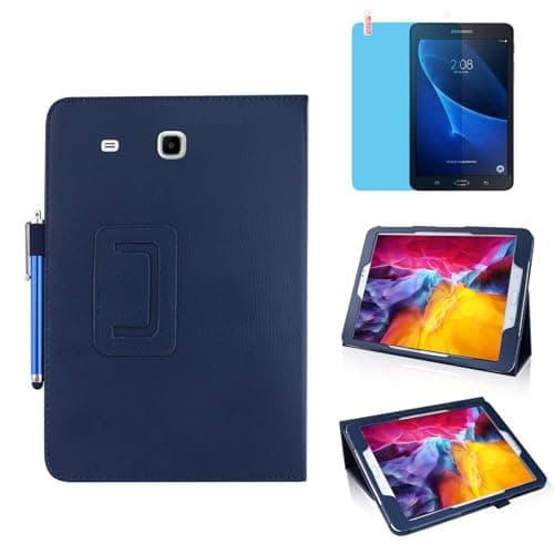 Image of Slim Leather Case for Samsung Galaxy Tab A 7.0 Inch 2016 (SM-T280 T285), Multi-Angle Stand Full-Protective Tablet Cover Book Case with Stylus Pen,Screen Film (Blue)