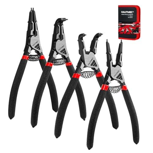 Image of HAUTMEC 4PCS High Leverage Snap Ring Pliers Set, 7 inches Internal/External Circlip Pliers, Heavy Duty Snap Ring Pliers, C Clip Pliers with Spring Loaded HT0280-UK