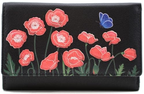 Image of Mala Leather Poppy Collection Leather Tri Fold Purse RFID Blocking 3669_25 Black