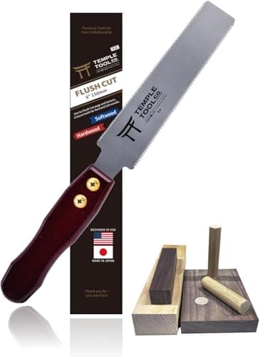 Image of Temple Tool Co. Japanese Flush Cut Saw - 6 Inch Double Edge Pull Saw for Flush Cutting Dowels, Pegs, Wedges - Hardwood Softwood