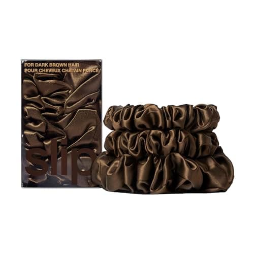 Image of Slip Pure Silk Brown Scrunchies - Dark Colour - Assorted Sizes - Back to Basics - 100% Mulberry Slipsilk, Anti-Crease, Gentle on Hair, Reduces Breakage - Elegant & Durable - Set of 3