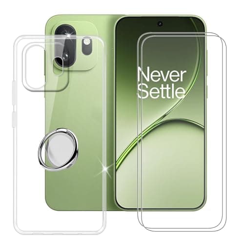 Image of BUNALFaa Case for OnePlus 15T (6.32") + (2 Pieces) Screen Protector 9H Hardness Clear - Bumper Protective Clear TPU Soft Silicone Shell - Phone Holder Adjustable 360°