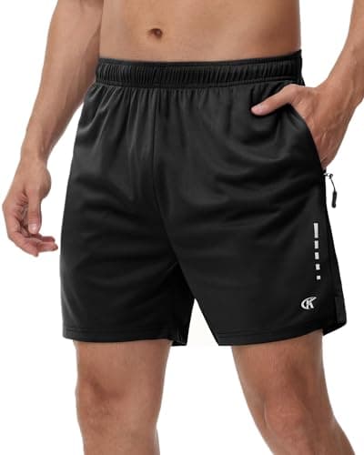 Image of Tyhengta Mens Gym Shorts with Zip Pockets Running Shorts Moisture Wicking Sport Shorts Breathable Workout Fitness Shorts Black,M