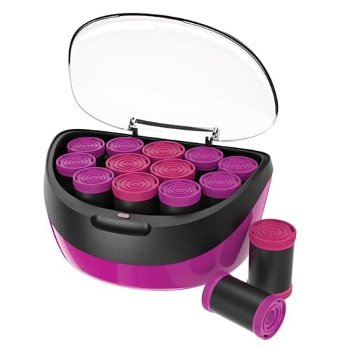 Image of Remington Heated Hair Rollers (Set of 12 velvet flocked rollers in 2 jumbo sizes (35mm & 40mm), Ceramic and Ionic Technology, Wax core, 12 pins and clips included, pink/black) H5670