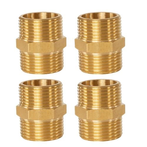 Image of (4 Pcs) 3/4" Male to 3/4" Male BSP Thread Brass Pipe Fittings Hex Nipple Hose Connectors, G3/4 x G3/4 Thread Straight Double Nipple for Pipe Connecting Conversion Plumbing Fittings