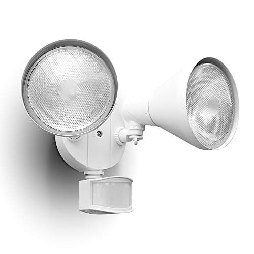 Image of LUTEC 180-Degree 2-Head Motion-Activated Flood Light 300 Watt Halogen Motion Activated Integrated Dual-Head Floodlight Outdoor, Waterproof Exterior Security Wall Light for Patio, Garden, Yard, White