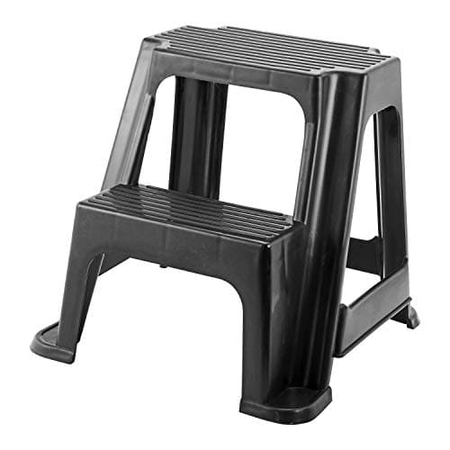 Image of Step Stool Plastic 2 Step Stool Ladder in Black for Adults & Kids Utility Car Wash Stool Small Foot Stools Shoe Bench Lightweight Durable Plastic with Anti Skid Footpad