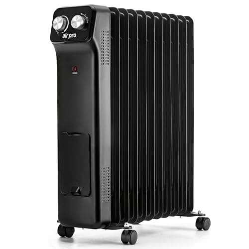 Image of Air Pro Oil Filled Radiator 2500W with Adjustable Thermostat – 11 Fin Portable Electric Heater 3 Heat Settings, Overheat & Tip-Over Protection, Quiet for Home, Office and Any Room Radiator on Wheels