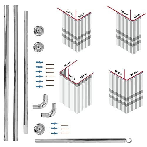 Image of Chrome Shower Curtain Rail/Rod, 4 way use,L Shape,U shape with ceiling mount/bracket